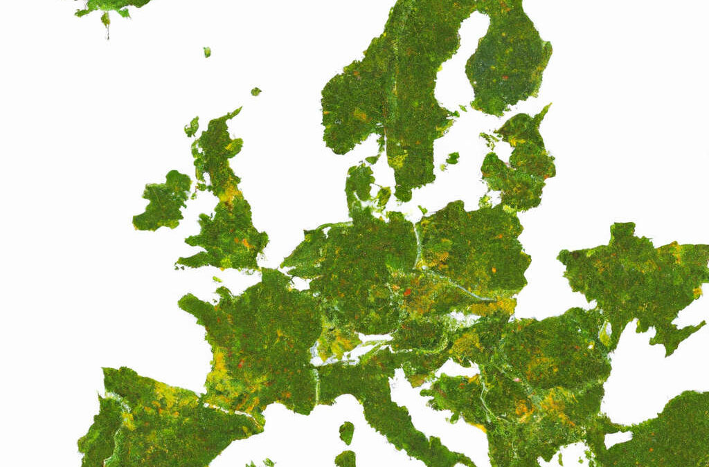 map of Europe made from cannabis leaves
